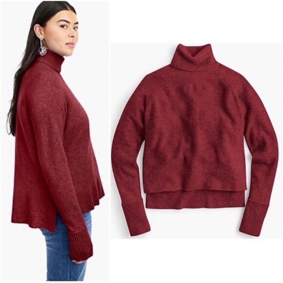 J Crew Womens Supersoft Sweater Sz Medium Burgundy Turtleneck Alpaca Wool Blend - Picture 3 of 10